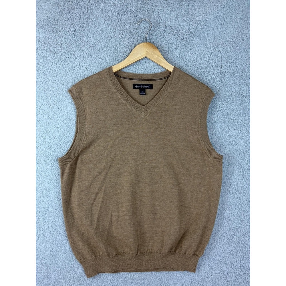 Kenneth Roberts Sweater Vest Mens Medium Brown 100% Wool V Neck Pullover Knit